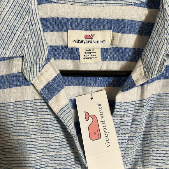 Vineyard Vines Womens 0 Tie‎ Front Shirt Linen Blend Blue Stripe NWT $98 MSRP - Picture 2 of 7